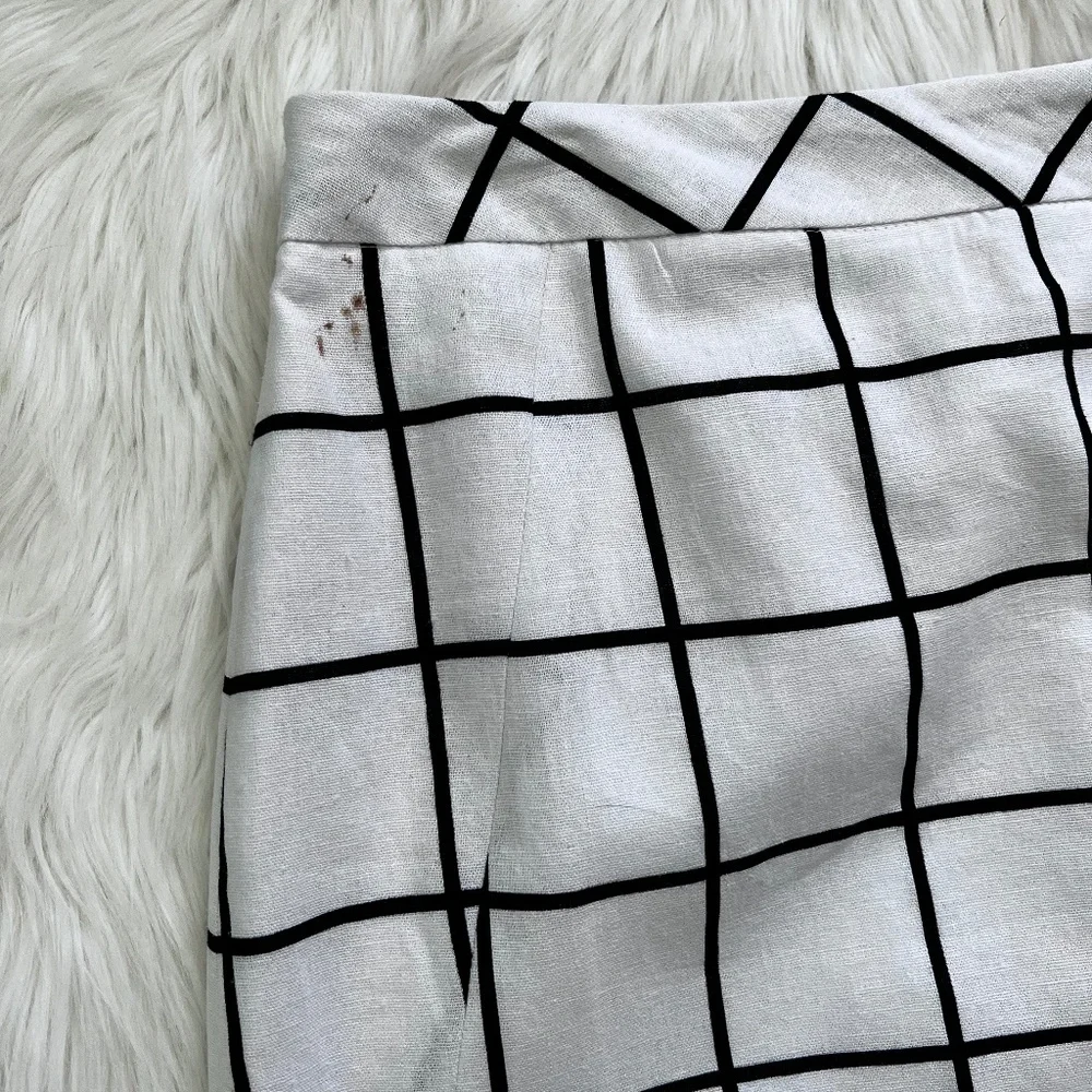 Vintage Chadwicks of Boston Linen Blend Windowpane Pencil Skirt-12 Tall